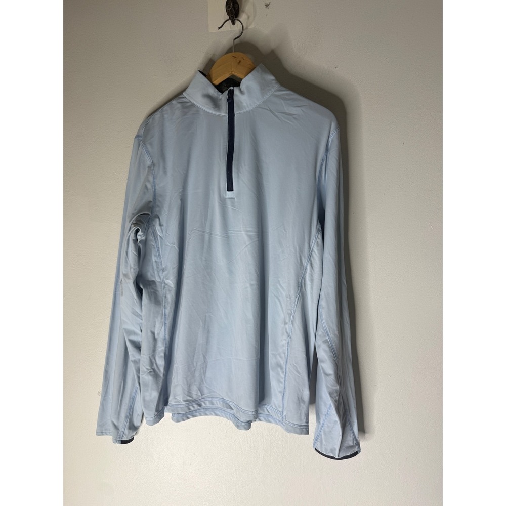 Greyson Mens Quarter Zip Golf Pullover Light Blue Navy Trim Size Medium